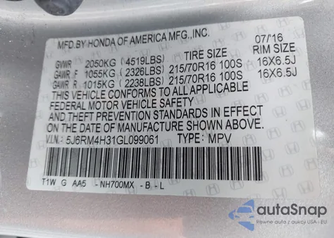 2016 Honda Cr-V Lx из США, поврежденный, VIN 5J6RM4H31GL099061